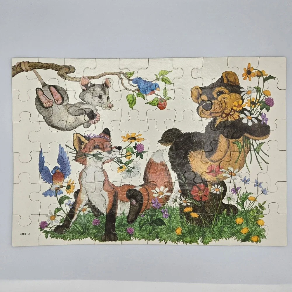 Vintage Milton Bradley MB 60 Piece Cloverleaf Lane‎ Series Fox Dog Mouse Puzzle